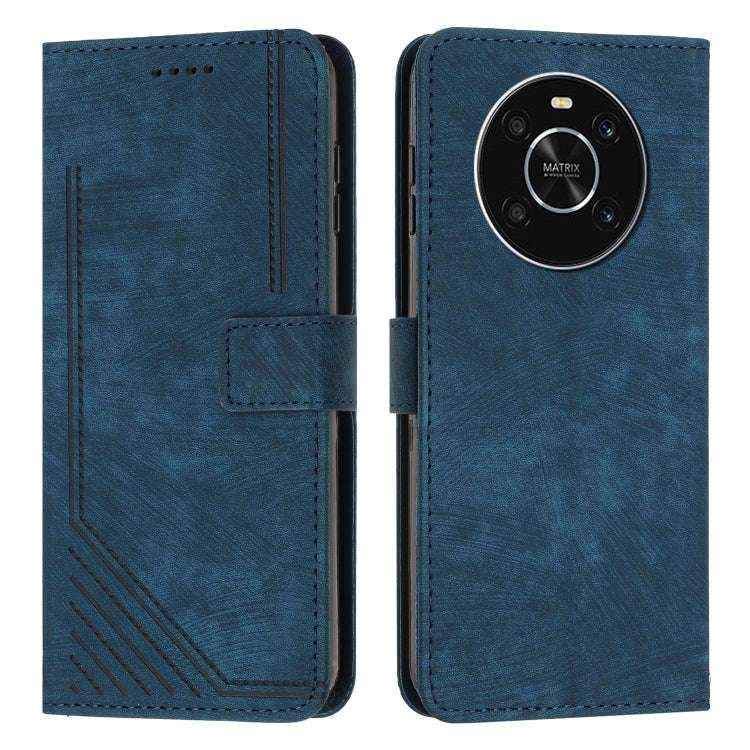 For Honor X9 5G&4G / X30 / Magic4 Lite Skin Feel Stripe Pattern Leather Phone Case with Lanyard(B...