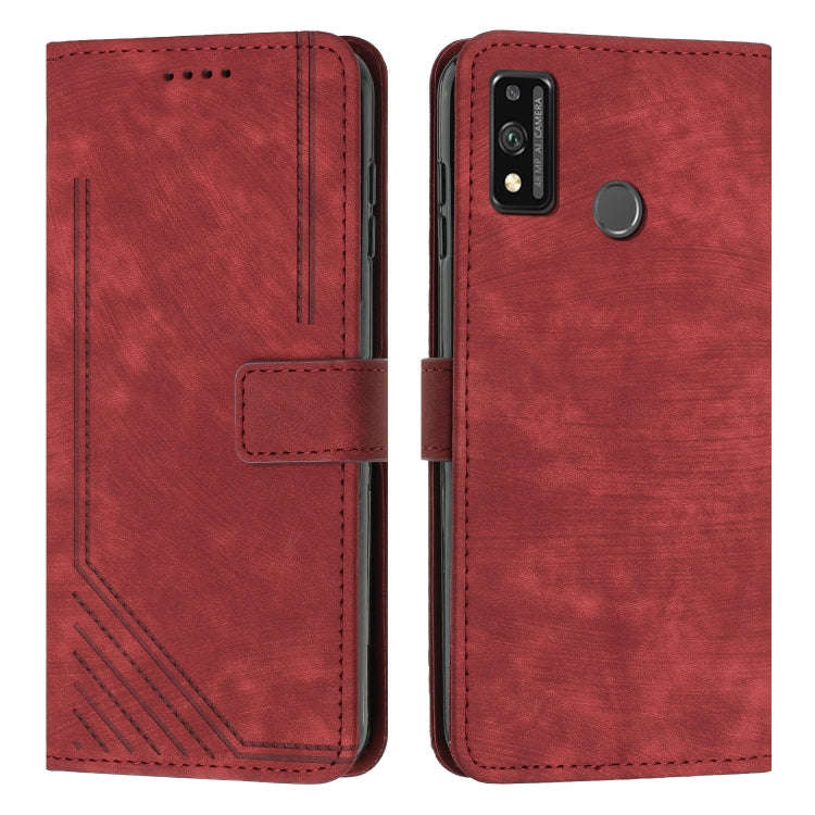 For Honor 9X Lite / 8X Skin Feel Stripe Pattern Leather Phone Case with Lanyard(Red)