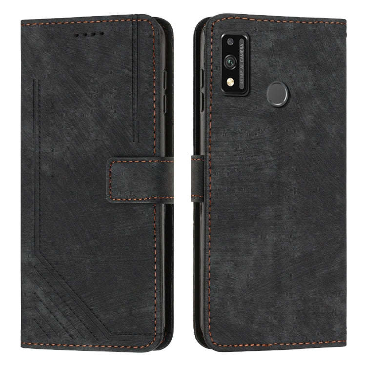For Honor 9X Lite / 8X Skin Feel Stripe Pattern Leather Phone Case with Lanyard(Black)