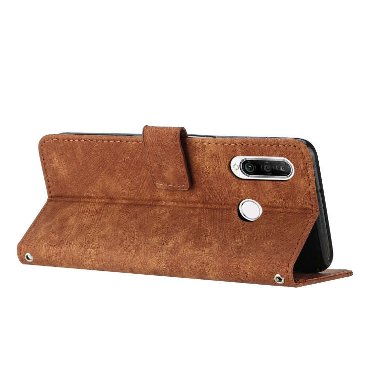 Skin Feel Stripe Pattern Leather Phone Case with Lanyard for Huawei P30 lite / nova 4e / Honor 20...
