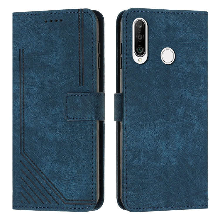 Skin Feel Stripe Pattern Leather Phone Case with Lanyard for Huawei P30 lite / nova 4e / Honor 20...