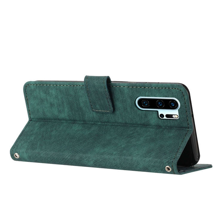 For Huawei P30 Pro Skin Feel Stripe Pattern Leather Phone Case with Lanyard(Green)