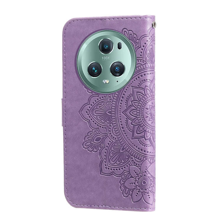 For Honor Magic5 Pro 7-petal Flowers Embossing Leather Phone Case(Purple)