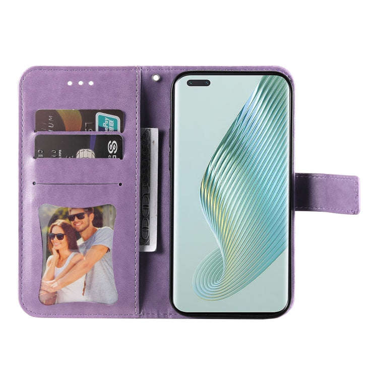 For Honor Magic5 Pro 7-petal Flowers Embossing Leather Phone Case(Purple)