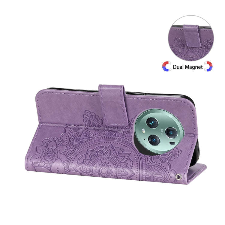 For Honor Magic5 Pro 7-petal Flowers Embossing Leather Phone Case(Purple)