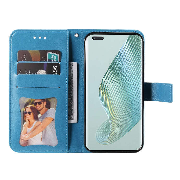 For Honor Magic5 Pro 7-petal Flowers Embossing Leather Phone Case(Blue)