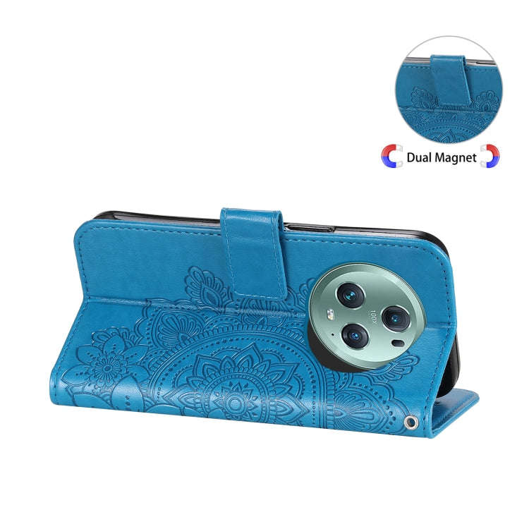 For Honor Magic5 Pro 7-petal Flowers Embossing Leather Phone Case(Blue)