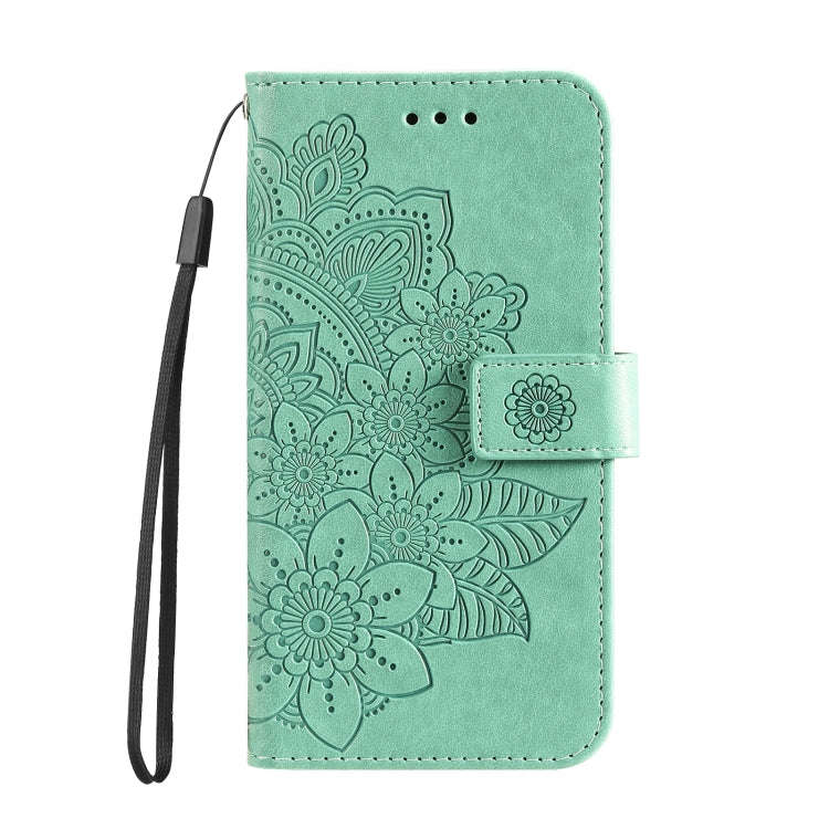 For Honor Magic5 Pro 7-petal Flowers Embossing Leather Phone Case(Green)
