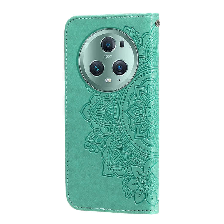 For Honor Magic5 Pro 7-petal Flowers Embossing Leather Phone Case(Green)