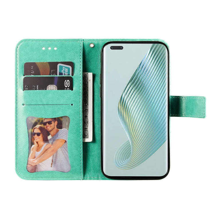 For Honor Magic5 Pro 7-petal Flowers Embossing Leather Phone Case(Green)