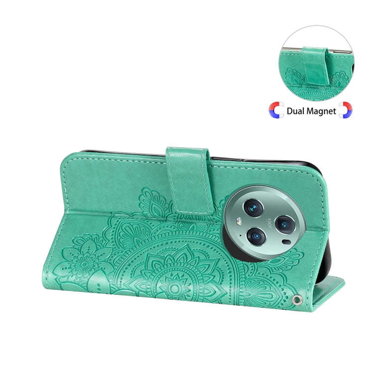 For Honor Magic5 Pro 7-petal Flowers Embossing Leather Phone Case(Green)