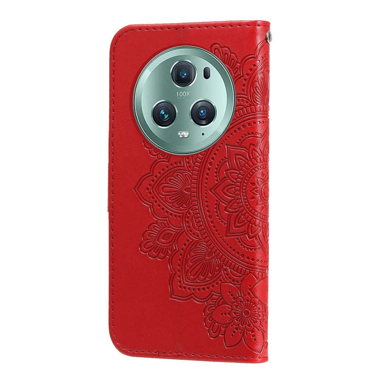 For Honor Magic5 Pro 7-petal Flowers Embossing Leather Phone Case(Red)