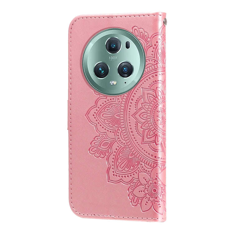 For Honor Magic5 Pro 7-petal Flowers Embossing Leather Phone Case(Rose Gold)