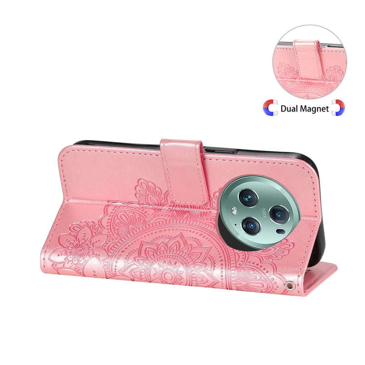 For Honor Magic5 Pro 7-petal Flowers Embossing Leather Phone Case(Rose Gold)