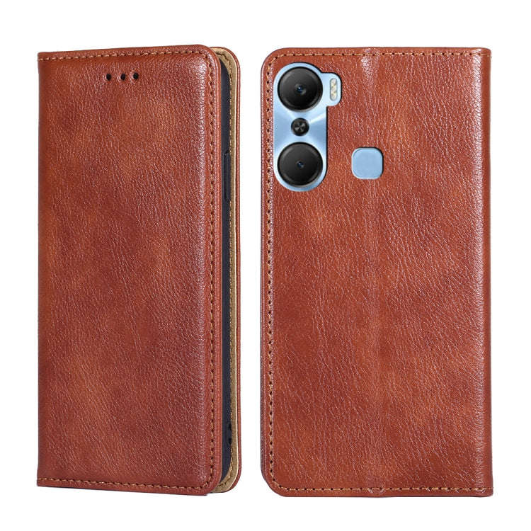 For Infinix Hot 12 Pro Gloss Oil Solid Color Magnetic Leather Phone Case(Brown)