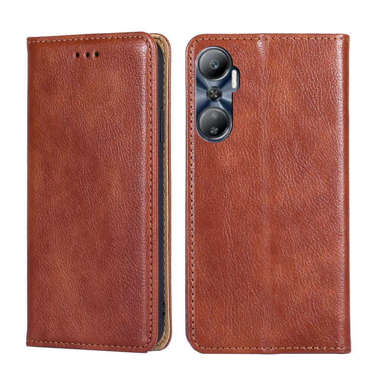 For Infinix Hot 20 4G Gloss Oil Solid Color Magnetic Leather Phone Case(Brown)