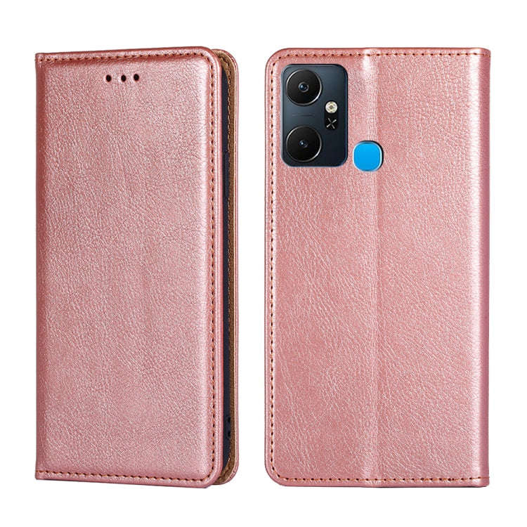 For Infinix Smart 6 plus Gloss Oil Solid Color Magnetic Leather Phone Case(Rose Gold)