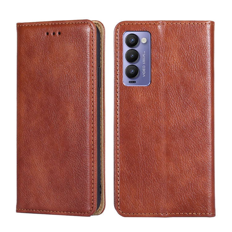 For Tecno Camon 18 / 18P Gloss Oil Solid Color Magnetic Leather Phone Case(Brown)