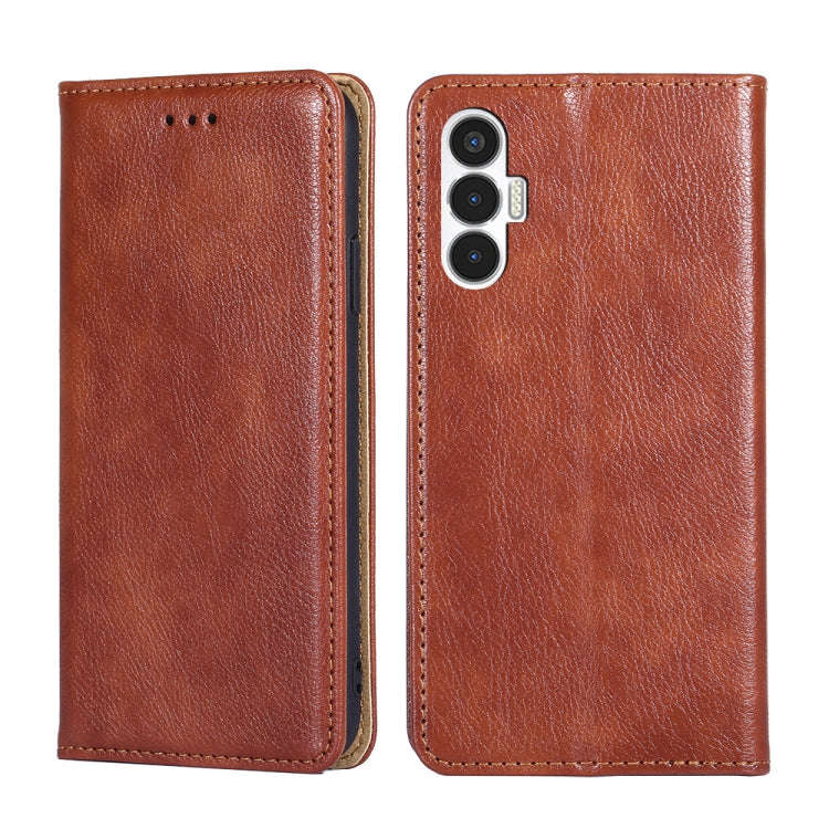 For Tecno Pova 3 Gloss Oil Solid Color Magnetic Leather Phone Case(Brown)