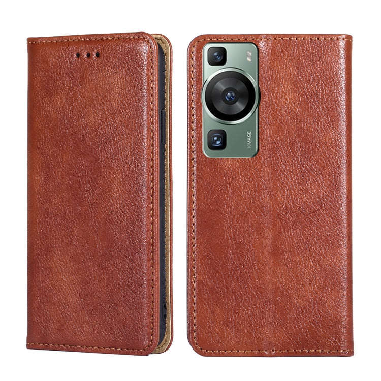 For Huawei P60 / P60 Pro Gloss Oil Solid Color Magnetic Leather Phone Case(Brown)