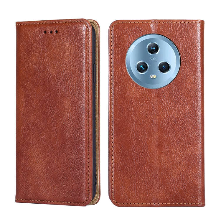For Honor Magic5 Gloss Oil Solid Color Magnetic Leather Phone Case(Brown)