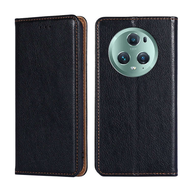 For Honor Magic5 Pro Gloss Oil Solid Color Magnetic Leather Phone Case(Black)