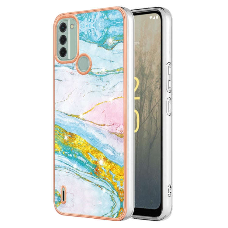 For Nokia C31 Electroplating Marble Dual-side IMD Phone Case(Green 004)