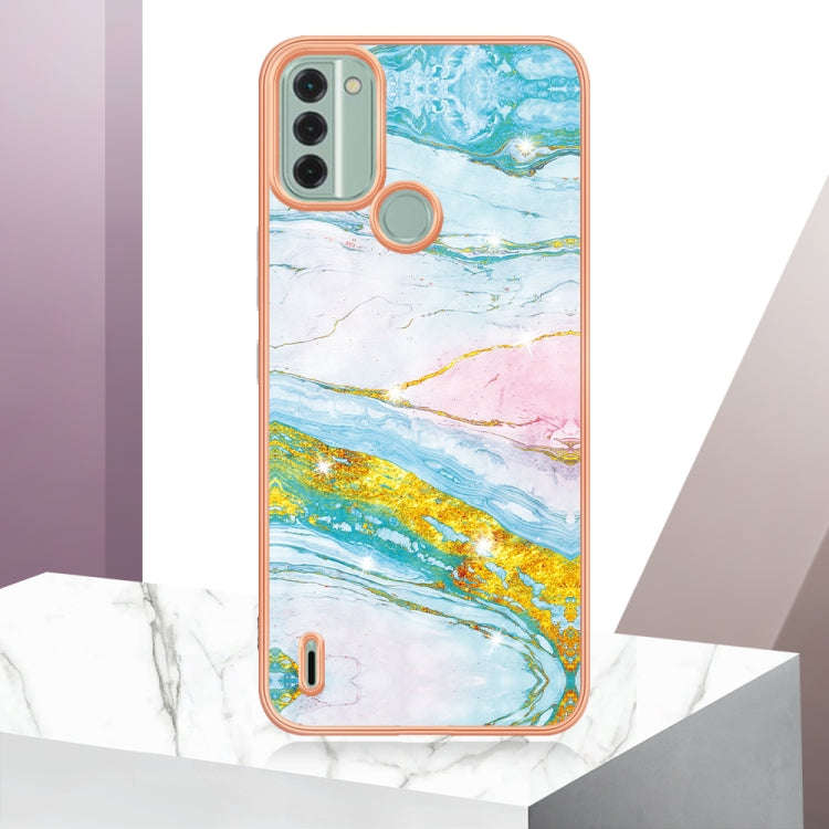 For Nokia C31 Electroplating Marble Dual-side IMD Phone Case(Green 004)