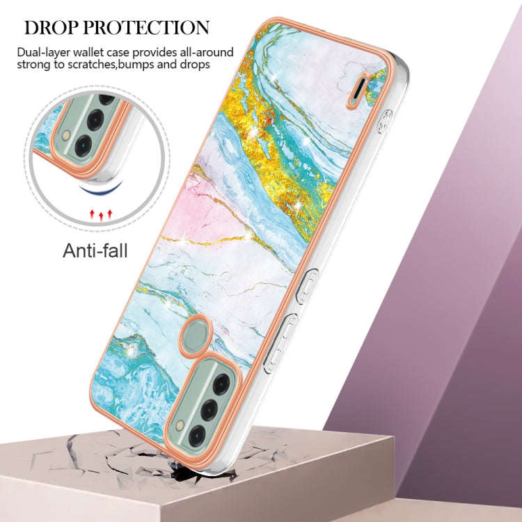 For Nokia C31 Electroplating Marble Dual-side IMD Phone Case(Green 004)