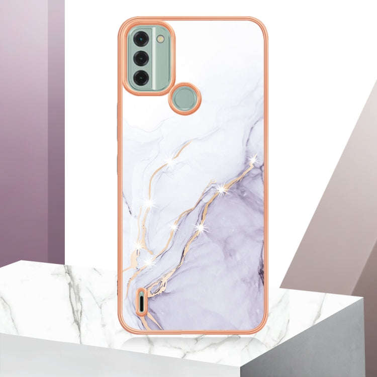 For Nokia C31 Electroplating Marble Dual-side IMD Phone Case(White 006)