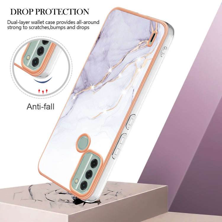 For Nokia C31 Electroplating Marble Dual-side IMD Phone Case(White 006)