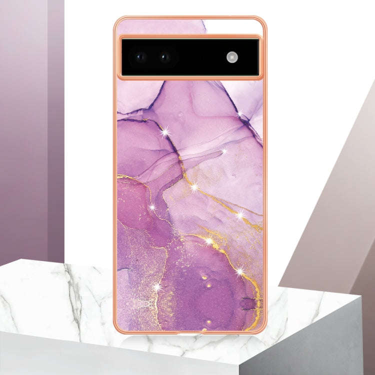 For Google Pixel 6a Electroplating Marble Dual-side IMD Phone Case(Purple 001)