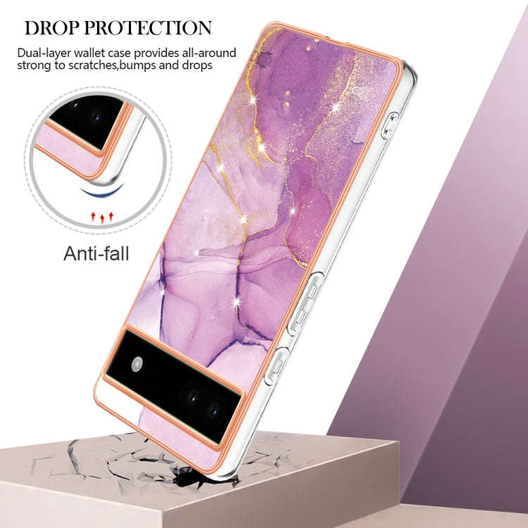 For Google Pixel 6a Electroplating Marble Dual-side IMD Phone Case(Purple 001)