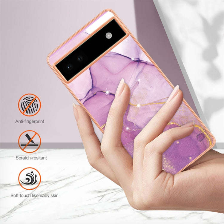 For Google Pixel 6a Electroplating Marble Dual-side IMD Phone Case(Purple 001)