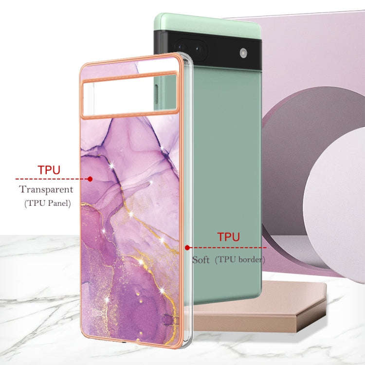 For Google Pixel 6a Electroplating Marble Dual-side IMD Phone Case(Purple 001)