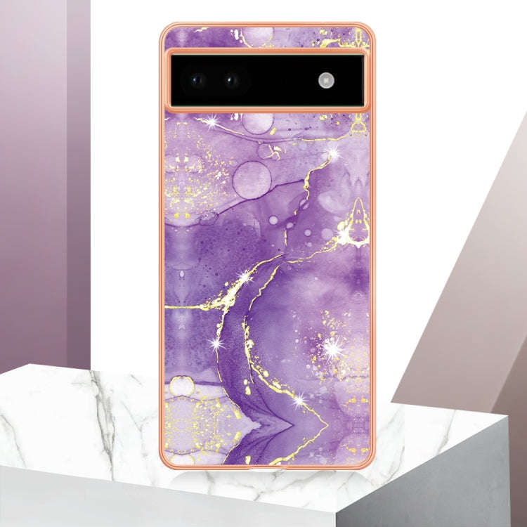 For Google Pixel 6a Electroplating Marble Dual-side IMD Phone Case(Purple 002)