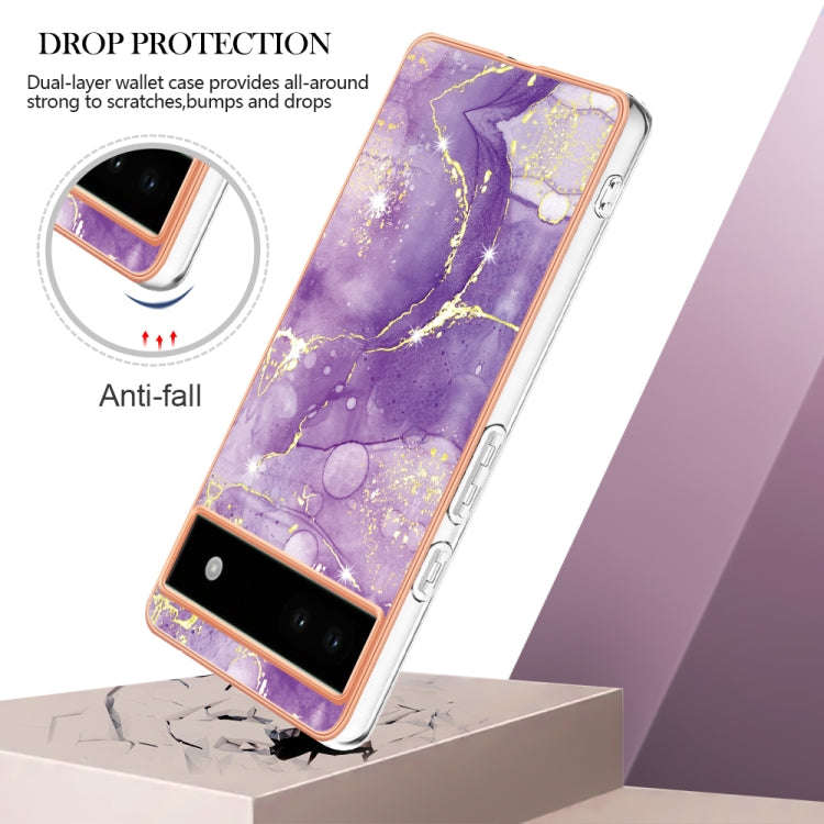 For Google Pixel 6a Electroplating Marble Dual-side IMD Phone Case(Purple 002)