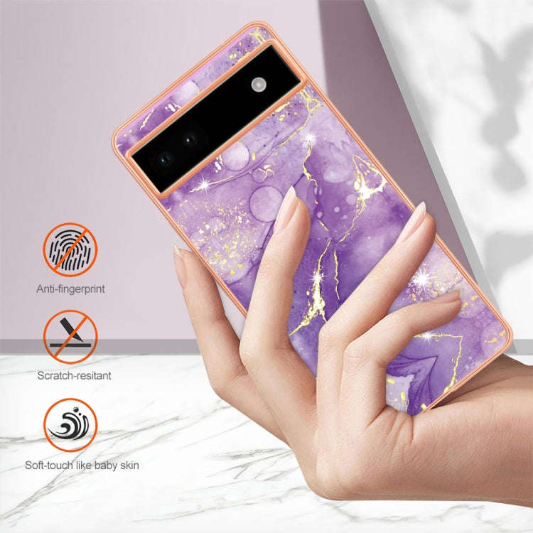 For Google Pixel 6a Electroplating Marble Dual-side IMD Phone Case(Purple 002)