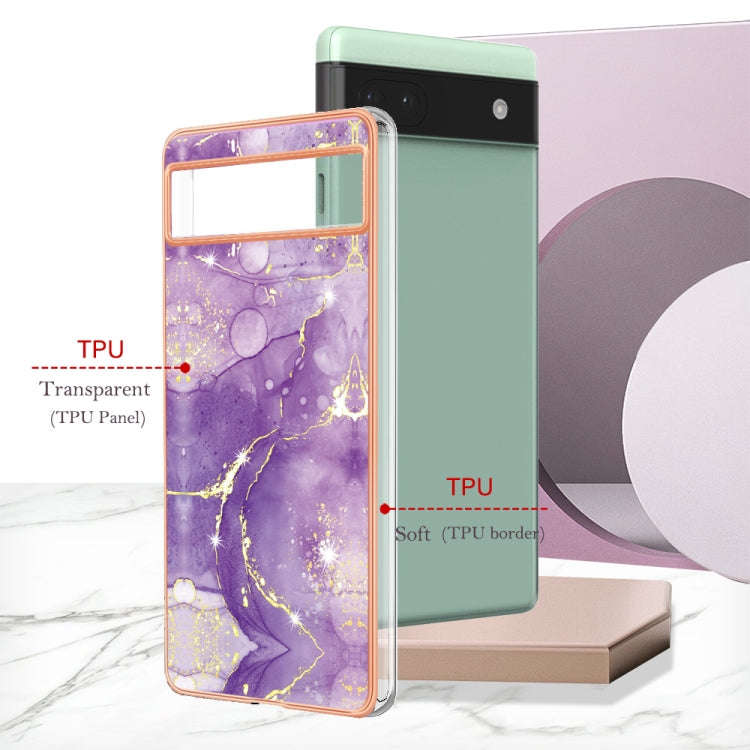 For Google Pixel 6a Electroplating Marble Dual-side IMD Phone Case(Purple 002)