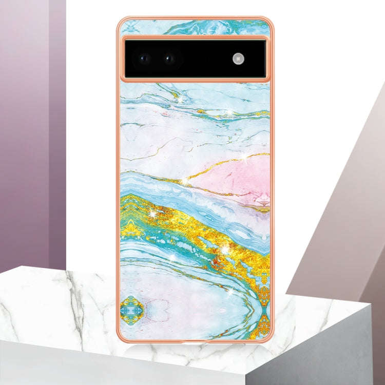 For Google Pixel 6a Electroplating Marble Dual-side IMD Phone Case(Green 004)