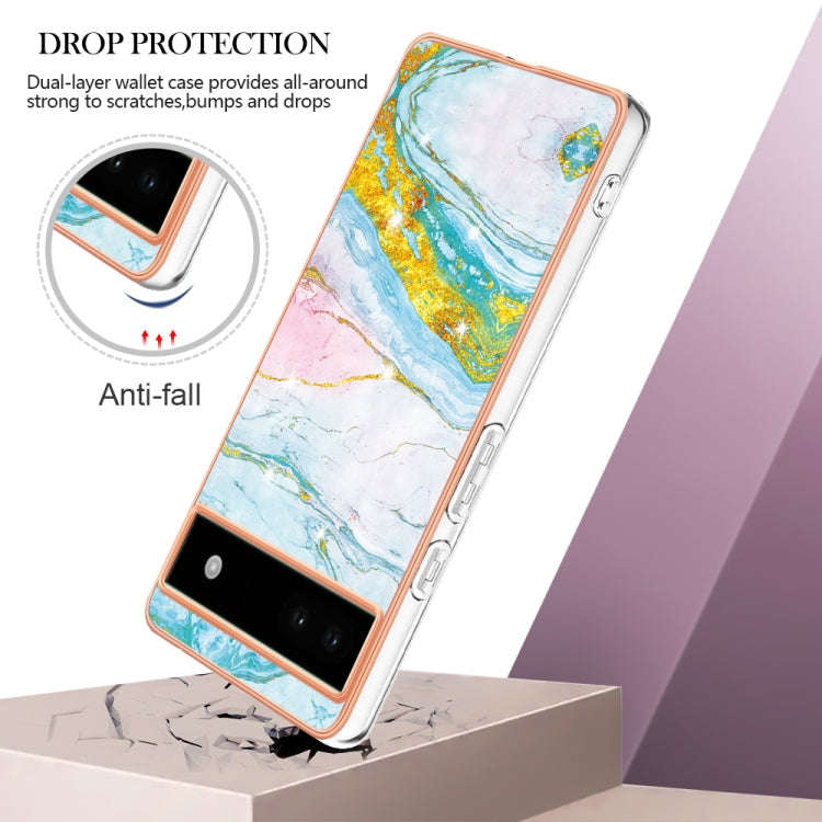 For Google Pixel 6a Electroplating Marble Dual-side IMD Phone Case(Green 004)