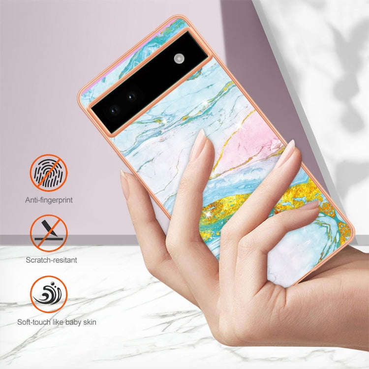 For Google Pixel 6a Electroplating Marble Dual-side IMD Phone Case(Green 004)