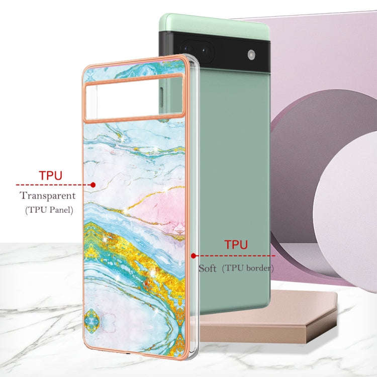 For Google Pixel 6a Electroplating Marble Dual-side IMD Phone Case(Green 004)