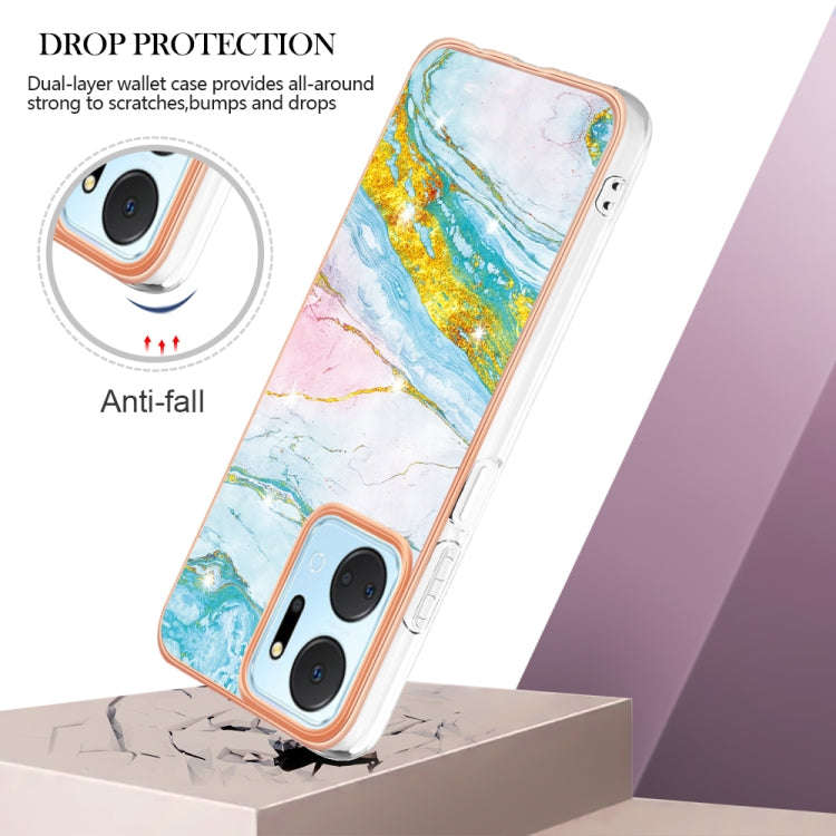 For Honor X7a Electroplating Marble Dual-side IMD Phone Case(Green 004)