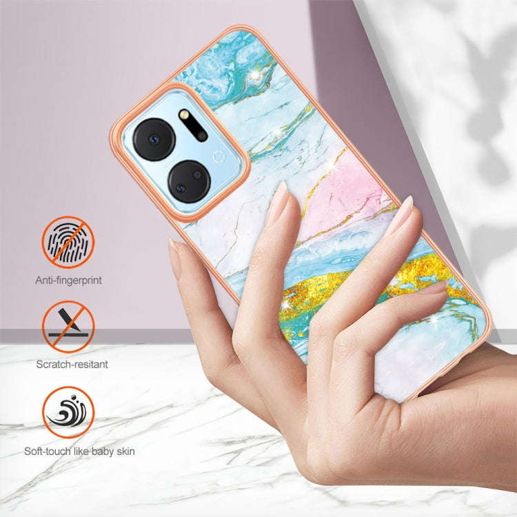 For Honor X7a Electroplating Marble Dual-side IMD Phone Case(Green 004)