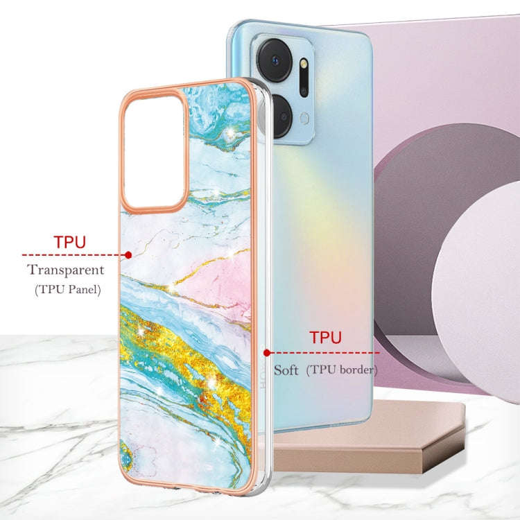 For Honor X7a Electroplating Marble Dual-side IMD Phone Case(Green 004)