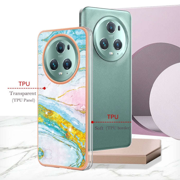 For Honor X9a/Magic5 Lite Electroplating Marble Dual-side IMD Phone Case(Green 004)