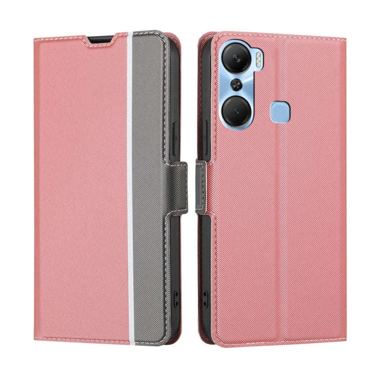For Infinix Hot 12 Pro Twill Texture Side Buckle Leather Phone Case(Pink)
