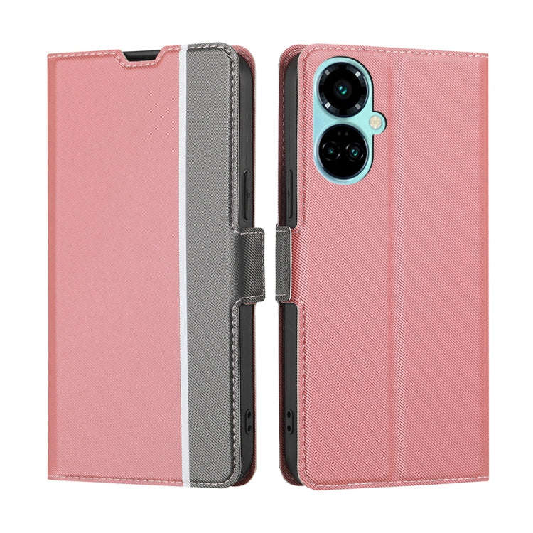 For Tecno Camon 19 / 19 Pro Twill Texture Side Buckle Leather Phone Case(Pink)