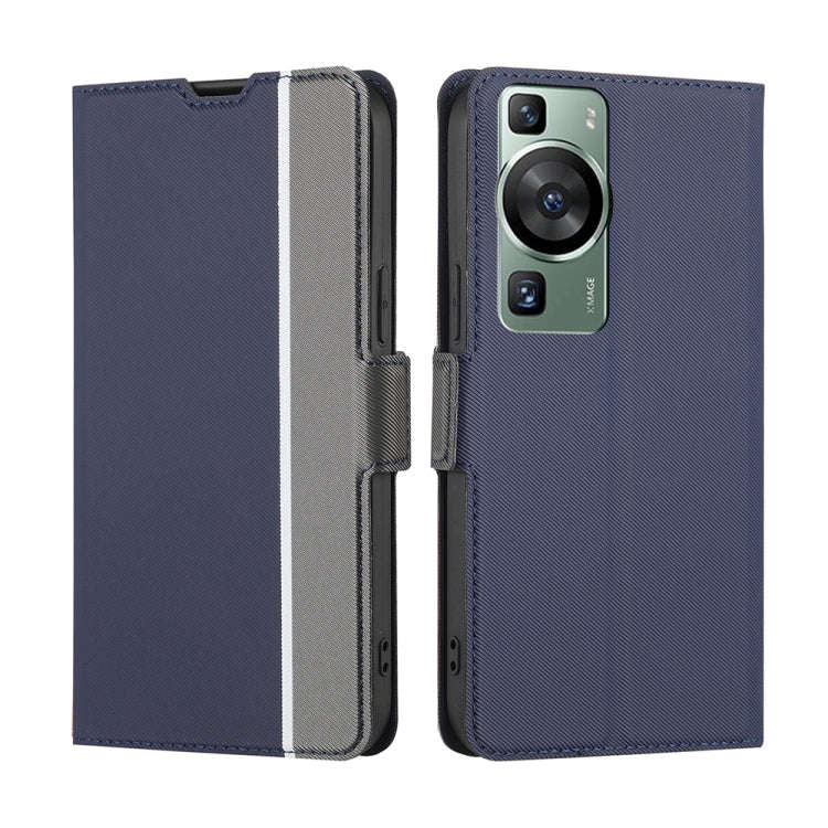 For Huawei P60 / P60 Pro Twill Texture Side Buckle Leather Phone Case(Blue)